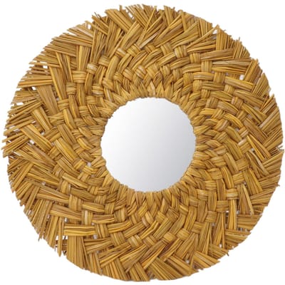 Miroir Mural en Tissage de Paille Rétro Beau Miroir Mural Tissé pour Décoration de Chambre d'Étudiant Or beige