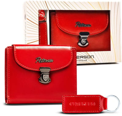 Peterson - Luxe Cadeauset voor Dames - Verticaal Model Portemonnee & Sleutelhanger - Echt Leer - Zwart - RFID-Beveiliging