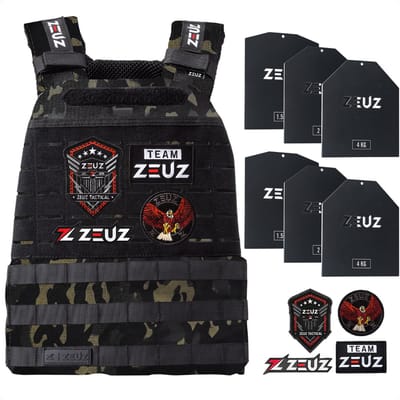 ZEUZ Gewichtsvest 16,5 KG voor CrossFit & Fitness – Tactical Weighted Vest & Trainingsvest - Verstelbaar in Gewichten – 19 Standen - Zwart - Camouflage