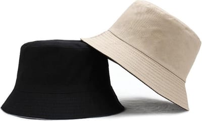 Bucket Hat - Reversible - Vissershoedje - Zonnehoedje - Regenhoedje - Dames - Heren - Unisex - Vrouwen - Zwart/beige