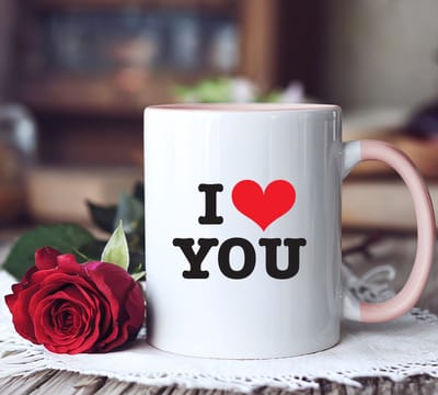 Mok Valentijn met tekst " I Love You " Roze - Valentijn Cadeautje voor Haar - Keramiek - Wit - Valentijn Cadeau - Love
