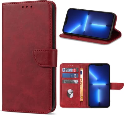 Geschikt Voor iPhone 13 Pro Max Hoesje - Solidenz Bookcase 13 Pro Max - Telefoonhoesje 13 Pro Max - 13 Pro Max Case Met Pasjeshouder - Cover Hoes - Rood