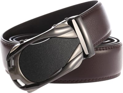 Plyesxale-Bruin leder heren broekriem met mat zilver-antraciet a- matic gesp 130 cm lang
