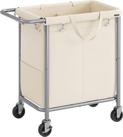 Grote Wasmand op Wielen met 2 Vakken en Verwijderbare Tas - 140 Liter Capaciteit