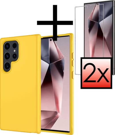 Hoesje - Met 2x Screenprotector - Geschikt voor Samsung Galaxy S24 Ultra - Sterk & Shockproof - Back Cover - Siliconen Case - Telefoon Hoes - Geel