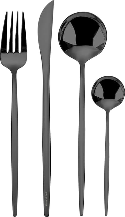 House of Husk Bestekset 24 Delig - Zwart - RVS - 6 Persoons Set - Vaatwasserbestendig - Hoogglans