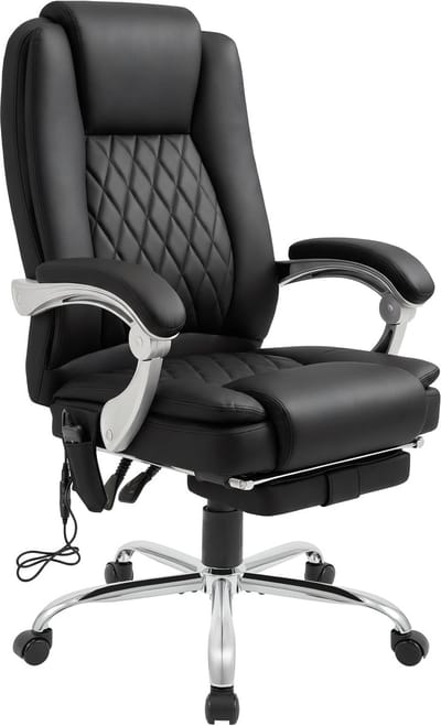 CLP Rubia Bureaustoel voor volwassenen - ergonomisch - met massagefunctie en verwarmingsfunctie - voetensteun - verstelbaar tot 150 kg zwart
