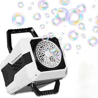 40-Hole Automatic Bubble Machine—Features LED lights, portable, powered by USB adapter or batteries—Stage Bubble Machine—Perfect for outdoor games, parties, weddings, and children’s birthday parties - Wit