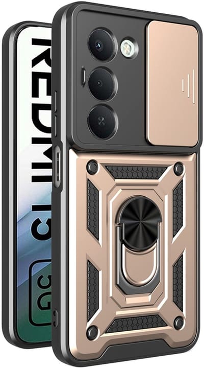 MobyDefend Hoesje - Geschikt voor Xiaomi Redmi 15 5G - Pantsercase Met Draaibare Ring - Goud
