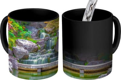 Magische Mok - Foto op Warmte Mokken - Koffiemok - Stenen - Water - Bomen - Japans - Botanisch - Magic Mok - Beker - 350 ML - Theemok