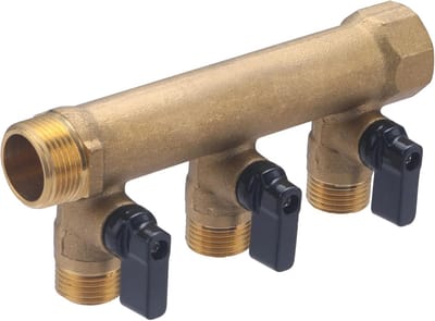 Messing Spruitstuk - Verdelersstuk Klep - Leidingwater Verdelen - Met Afsluitventielen - 20 x 27 - 15 x 21 - Messing