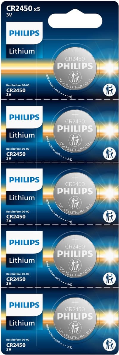Philips CR2450 Lithium Knoopcel Batterij 5 Stuks
