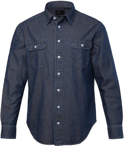 JP 1880 - Heren - Denim overhemd lange mouwen kentkraag Modern Fit - Donkerblauw denim - Maat 7XL