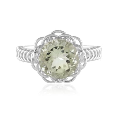 Cavill - Zilveren Ring 925 Sterling met 3 6 ct Groene Amethist Rond 10 mm - Elegante Filigrain Damesring met Braziliaanse Edelsteen