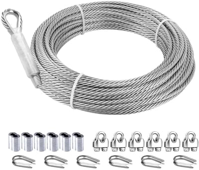 Roestvrijstalen Kabel - Staalkabel Vliegtuigkabel - Tuinprojecten - 3500 lbs Breeksterkte - 22.86 meter - Zilver