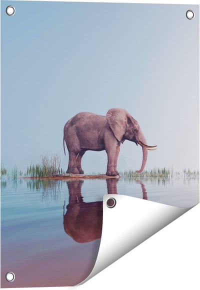Gards Tuinposter Olifant bij het Water - 40x50 cm - Tuindoek - Tuindecoratie - Wanddecoratie buiten - Tuinschilderij