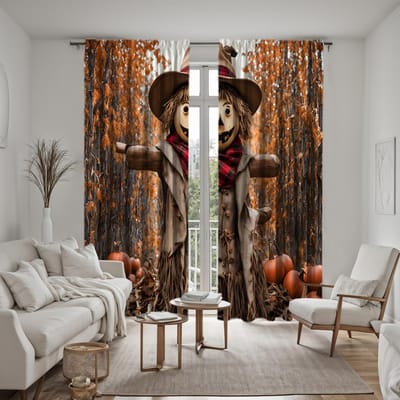 2 stuks HD Dode boom bos vogelverschrikker decoratief gordijn Gele stropdas digitaal bedrukt gordijn Huisdecoratie stijl decoratie liv W52H63inchW132H160cm black
