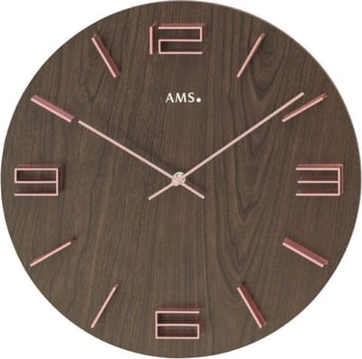 AMS W9591 - Wandklok - Analoog - Hout - Aluminium - Bruin