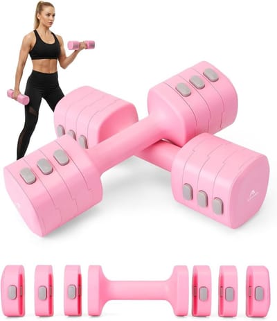 Dumbbell Set voor Thuisgym, 4-in-1 Verstelbare Gewichten voor Vrouwen, 5 kg, Roze, Ideaal voor Krachttraining en Fitness