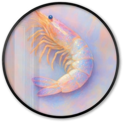 Poster in lijst Rond - Fotolijst 60x60 cm - Posters - Garnaal - Subtiele structuur - Blauw - Roze - Ronde posterlijst zwart - Decoratie - Wanddecoratie woonkamer - Muurdecoratie slaapkamer