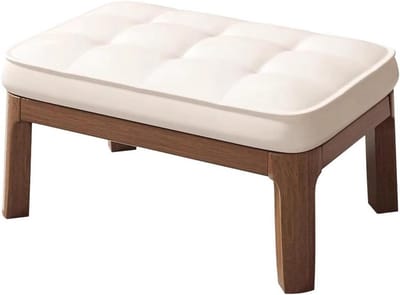 Opbergbank Hout - Ottoman Slaapkamer - Extra Zitplaats - Krasbestendig Leer - 45x30x30cm - Crèmewit