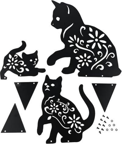 Set van 3 Metalen Katten Silhouet Tuindecoratie - Zwarte Tuinstekers voor Gazon en Border