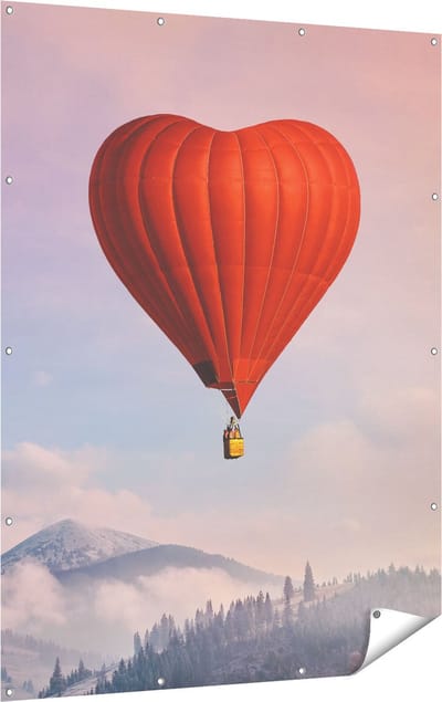 Gards Tuinposter Luchtballon in de Vorm van een Hart - 120x160 cm - Tuindoek - Tuindecoratie - Wanddecoratie buiten - Tuinschilderij