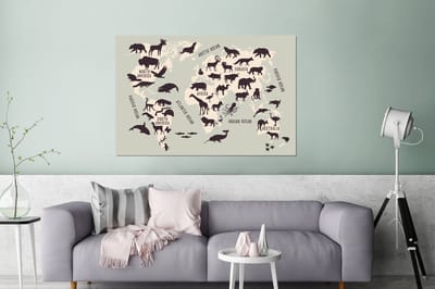 Aluminium schilderij 120x80 cm - Wanddecoratie metaal - Wereldkaart - Kinderen - Grijs - Metalen muurdecoratie woonkamer - Decoratie industrieel - Foto op dibond - Industriële accessoires slaapkamer