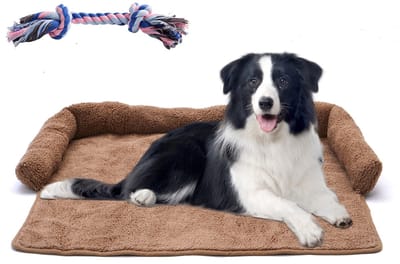 Behave Hondenmand - 82 x 73 cm - Hondenkussen - Rechthoekig - Wasbaar - Fluffy Pluche - Bruin - Anti-Slip - Hondentouw
