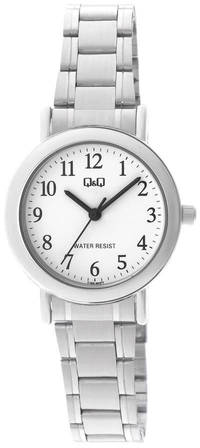 Q&Q C18A-001PY - Horloge - Analoog - Vrouwen - Dames - Stalen band - Rond - Metaal - Cijfers - Zilverkleurig - Wit