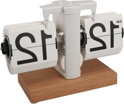 Vintage Flip Klok met Houten Basis, Retro Digitale Tafelklok, Automatische Draaiende Klok voor Thuisdecoratie en Kantoorgebruik