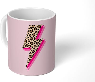 Mok - Koffiemok - Stippen - Roze - Bliksem - Mokken - 350 ML - Beker - Koffiemokken - Theemok