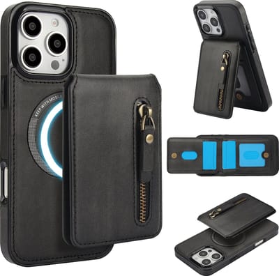 Stravo Leather Hoesje Case – Wallet Leer & Leren Cover – Geschikt voor iPhone 16 pro – Leren Leather Portemonneehoes met Kaarthouder – 2-in-1 Afneembare PU Leren Flip Case met RFID-bescherming, Kickstand, MagSafe – Zwart