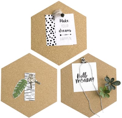 Dresz Kurk Prikbord - Prikbord - Zeshoek - Zelfklevend - 20 x 23 x 0,7 cm - Set van 3 Stuks