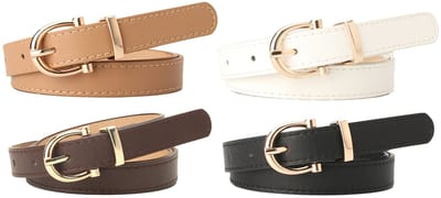4-Pack Dames & Studenten Riemen – Smalle PU Leren Tailleband met Dubbele O-Ring Gesp – 104 cm – Effen Kleuren