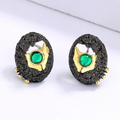 Zwart Goud Sieraden Driedelige Set met Smaragden en Edelstenen gray