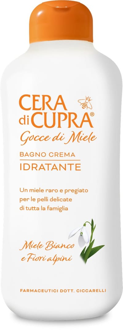 Cera di Cupra - Gocce di Miele - Bagno Idratante met Witte Klaverhoning en Alpenbloemen: uniek, hydraterend bad- en doucheschuim maakt een wat droge huid fluweelzacht. Voor het hele gezin.(fles 700ml).