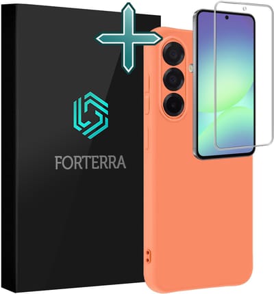 Hoesje Met Screenprotector - Geschikt voor Samsung Galaxy A56 - Sterk & Shockproof - Telefoon Hoes - Back Cover - Siliconen Case - Perzik
