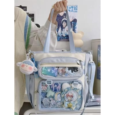 Japanse Transparante Ita Tas Handtas Dames Anime Draagbaar Grote Capaciteit Meisjes Schoudertas Tote Bag Nylon Crossbody Tassen ItaBag 32x25x11cm blauw