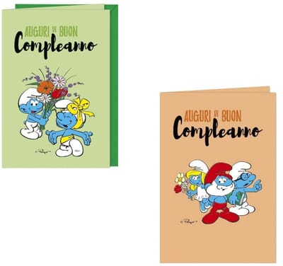 Smurfen Verjaardagskaarten - 2 stuks van de Smurfen – Italiaans – Cromo – 11,5 x 17 cm