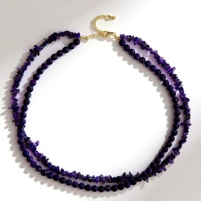 Cavill - Zilveren Halsketting met 201,25 ct Zambia-Amethist - 925 Sterling Zilver Verguld - Luxe Meerdraadse Ketting - Paars Edelsteen Sieraad