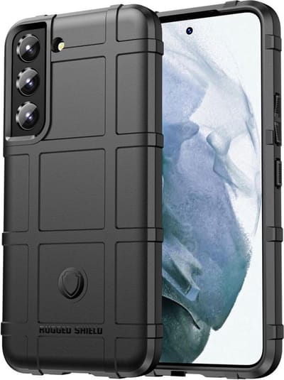 Rugged Shield Hoesje Geschikt voor Samsung Galaxy S22 Plus - Back Cover Schokbestendig - Flexibel TPU - Verhoogde Randen voor extra Camera Bescherming - Zwart
