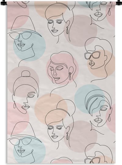 Wandkleed - Wanddoek - Vrouwen - Pastel - Line Art - Patronen - 60x90 cm - Wandtapijt