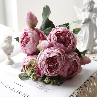 Hot Selling 1 stuks/30 cm Roze Zijden Boeket Pioen Kunstbloem 5 Grote Kop 4 Kleine Knop Bruid Bruiloft Huisdecoratie Artifi