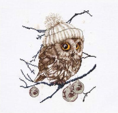 Thea Gouverneur - Borduurpakket met telpatroon - 743A - Voorgesorteerde DMC Garens - Whoo..Whoo..It's Winter - Aida - 31 cm x 30 cm - DIY Kit