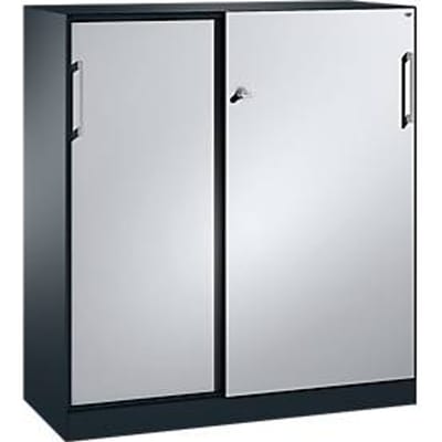 Schuifdeurkast ASISTO C 3000, 3 ordnerhoogten, met afdekplaat, breedte 1200 mm, antraciet/aluminium zilver