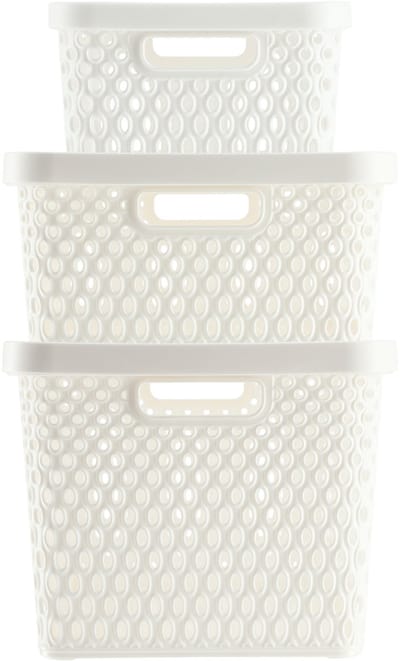KADAX Opbergmand, mand met deksel, opbergkist, opbergdoos van plastic, moderne plankmand, container met ventilatiegaten (set van 3: 4,5L, 12L, 18L, wit)