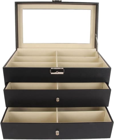 Brillen Opbergdoos - Brillen Lade - Brillen Organiseren - 18 Sleuven 3 Lagen - 35 x 25 x 21 cm