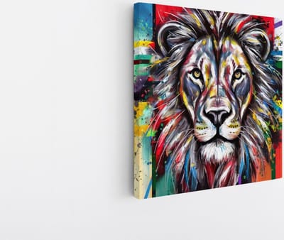 Saammp Canvas Schilderij - Abstracte Leeuw - Kunst - Dieren - Natuur - 20x20 - Foto op canvas - Wanddecoratie - Muurdecoratie Woonkamer - Slaapkamer decoratie - Canvas Print