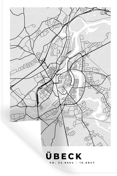 Muurstickers - Sticker Folie - Stadskaart - Lübeck - Kaart - Duitsland - Plattegrond - 20x30 cm - Plakfolie - Muurstickers Kinderkamer - Zelfklevend Behang - Zelfklevend behangpapier - Stickerfolie